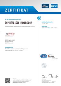 Screenshot des DIN EN ISO 14001 Zertifikats