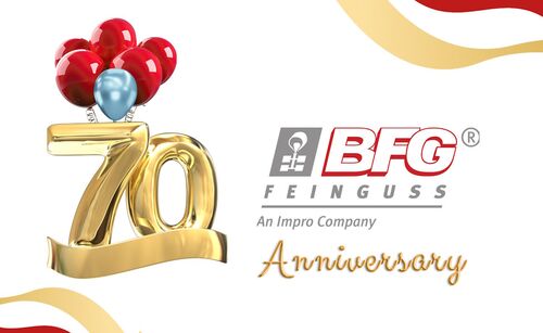 Eine karte, die das 70jährige Jubiläum von BFG Feinguss bewirbt